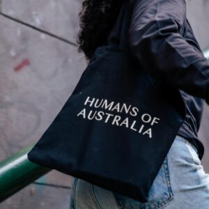 A detailed image of the durable and eco-friendly Humans of Australia Tote Bag.