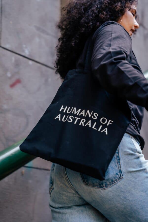 A detailed image of the durable and eco-friendly Humans of Australia Tote Bag.